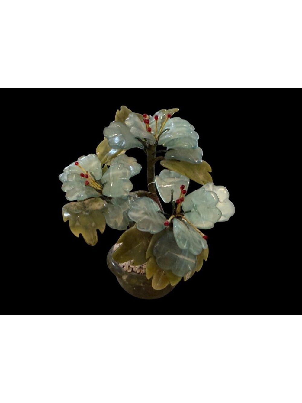 Vintage MCM Jade Quartz Flower Bonsai Tree Red Carnelian  Table Top Mantle Read